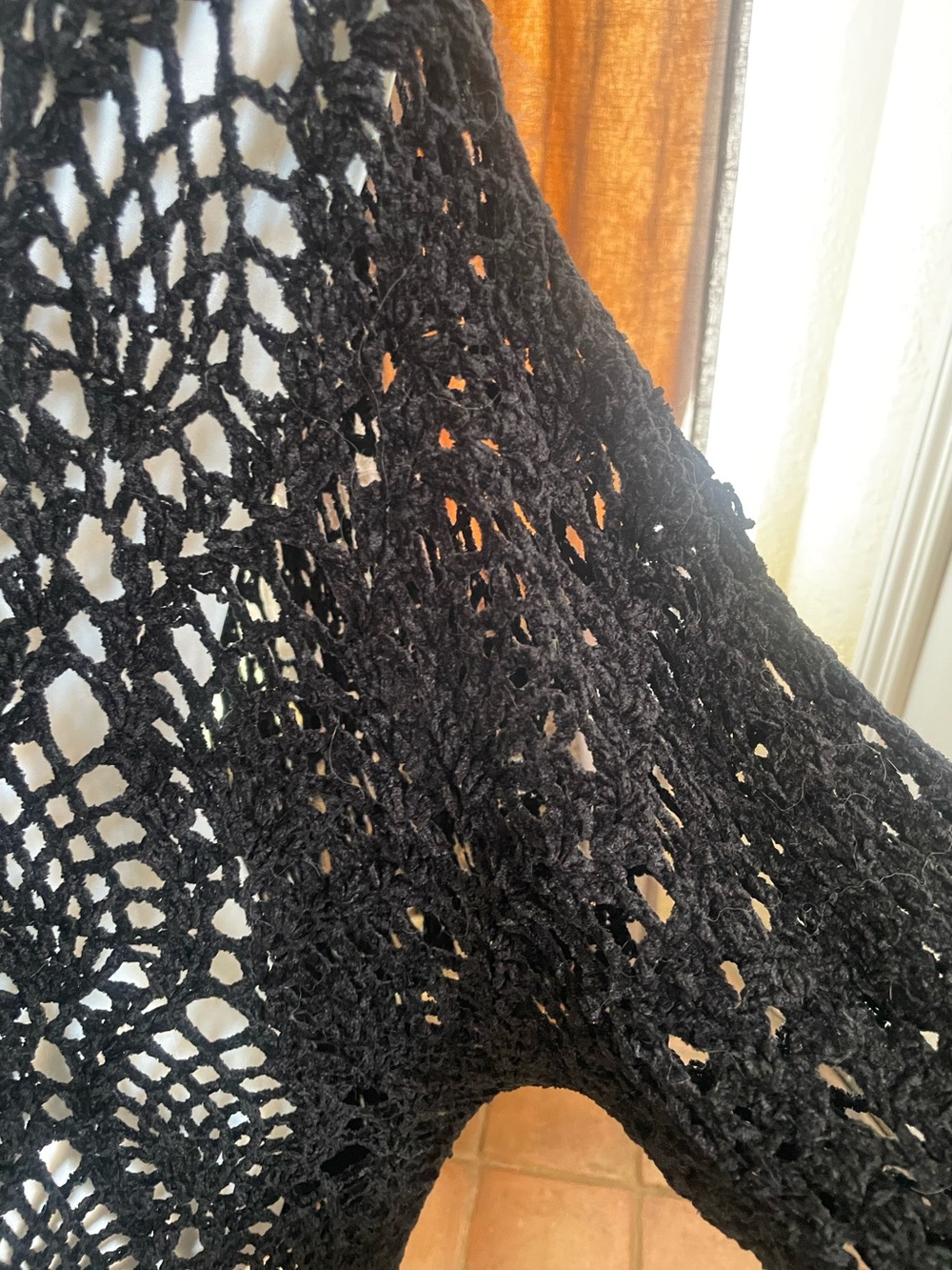 Vintage 90’s Boho Grunge Gothic Black Crochet Open-Knit Sweater Top dress Med - Picture 8 of 10